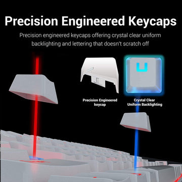 The precision engineered keycaps of Redragon K552W keyboard, designed for crystal clear uniform backlighting and durability