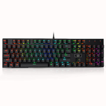Redragon K556 Devarajas RGB Mechanical Gaming Keyboard, showcasing its full-size 104 keys layout and vibrant RGB backlighting