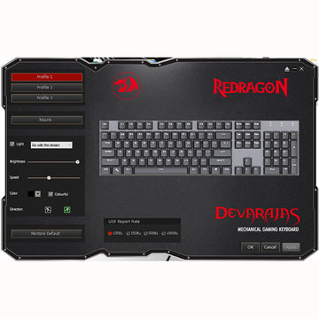 Redragon K556 Devarajas RGB Mechanical Gaming Keyboard's software, displaying options for customization