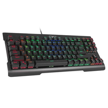 Left side angled view of Redragon K561 Visnu RGB Mechanical Keyboard with colorful backlighting