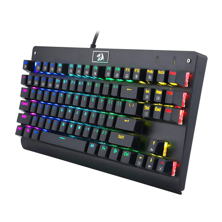 Side angle of Redragon K568 Dark Avenger RGB Keyboard highlighting its sleek THK compact design with customizable lighting effects 