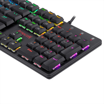 The highly detailed surface of Redragon K589 Shrapnel keyboard, illustrating its premium keycap finish & powerful RGB visual effects