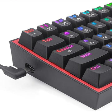 Close-up view of the back of the Redragon K616 RGB Fizz Pro keyboard, showing the USB-C port and connected cable
