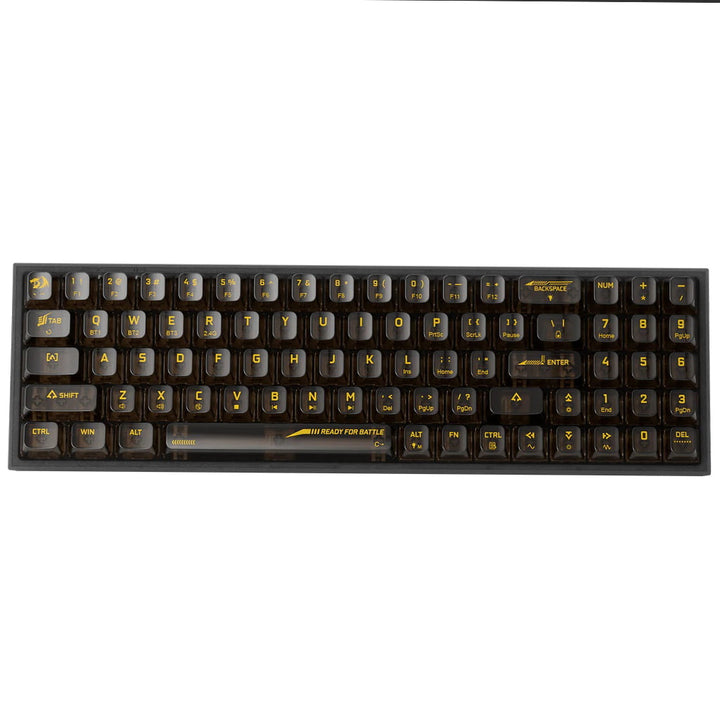 Redragon K628 Pollux Pro SE RGB Mechanical Keyboard, 65% layout, dark translucent case, yellow backlit keys.