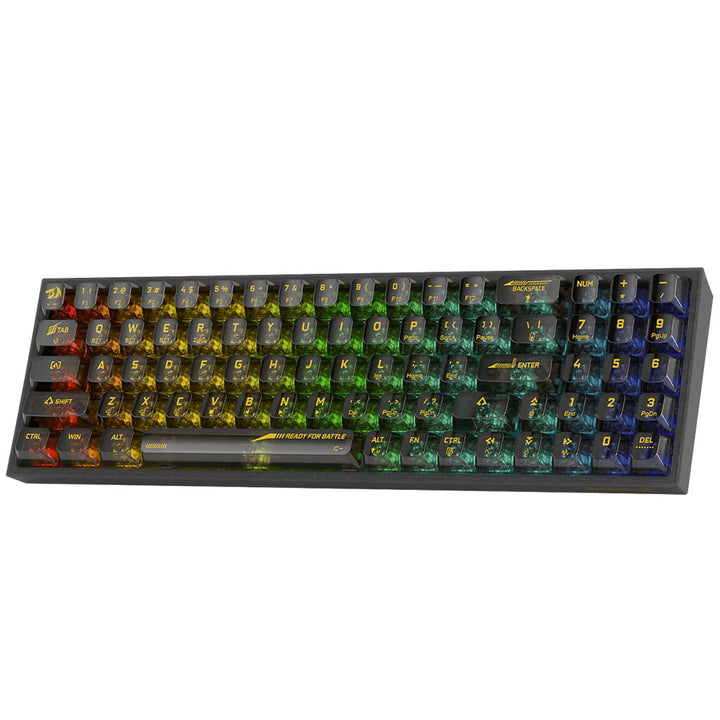 Mechanical keyboard with RGB lighting on a white background