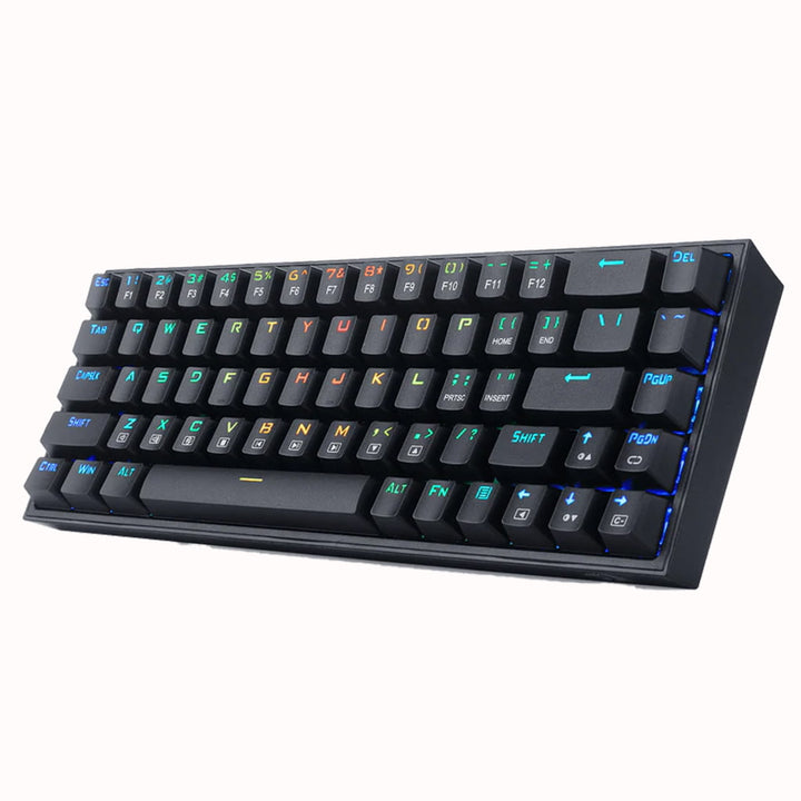 Right-side angled view of the Redragon K631 Castor RGB 65% mechanical keyboard, featuring its compact layout and illuminated keys