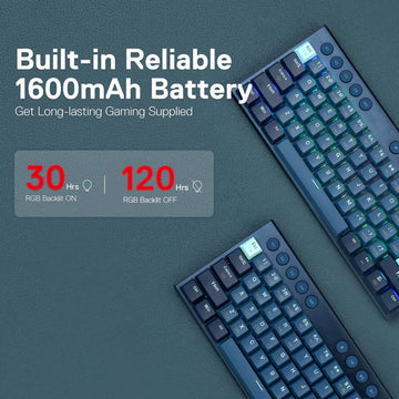Redragon K632 PRO RGB Mechanical Keyboard, showing its 1600mAh battery life: 30 hours with RGB on, 120 hours with RGB off