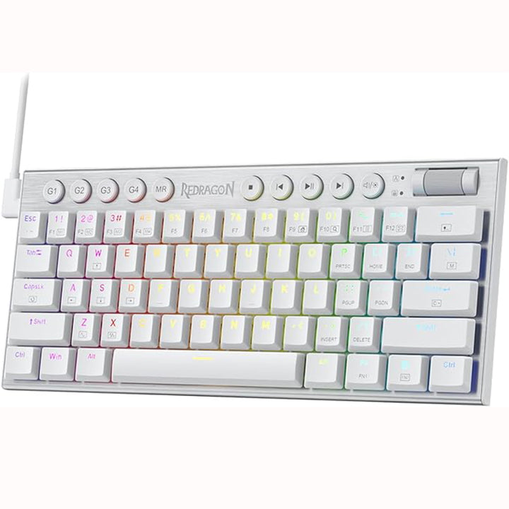 K632 Pro Black RGB mechanical keyboard with vibrant RGB backlighting in a gradient, ranging from blue to red. with features multimedia control