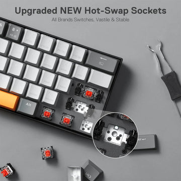 Redragon K644 caraxes RGB Mechanical keyboard showing upgraded hot-swap sockets and linear red switches