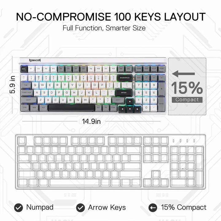 Redragon K656 Garen PRO WBRGB 100 Keys 3-Modes Wireless Keyboard