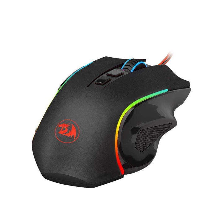 Redragon M607 Griffin Black RGB Gaming Mouse, featuring dynamic multi-color RGB lighting along its contours and scroll wheel
