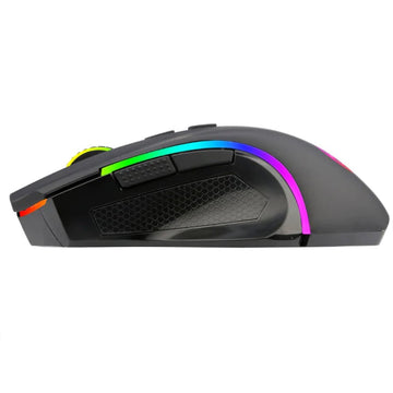 Black Redragon M607 KS Griffin Elite RGB wireless mouse (side view) with illuminated accents and textured grip area