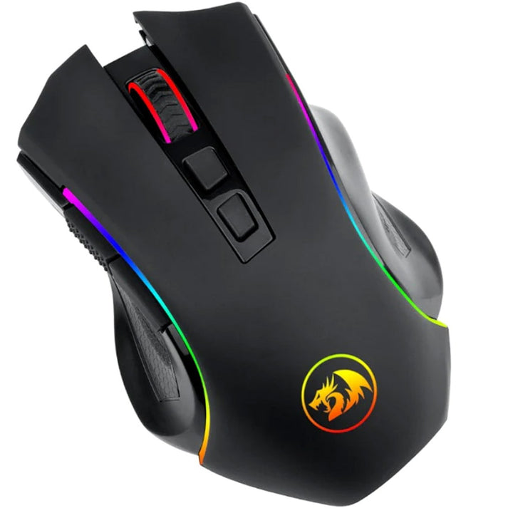 Black Redragon M607-KS Griffin Elite RGB wireless mouse with illuminated scroll wheel and customizable RGB lighting zones