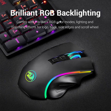 Black Redragon M607-KS Griffin Elite RGB wireless gaming mouse (top view) with customizable RGB lighting zones and effects