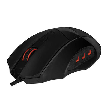 Redragon M609 Phaser Mouse featuring three red illuminated chevron accents on right side & red accented scroll wheel is visible on top