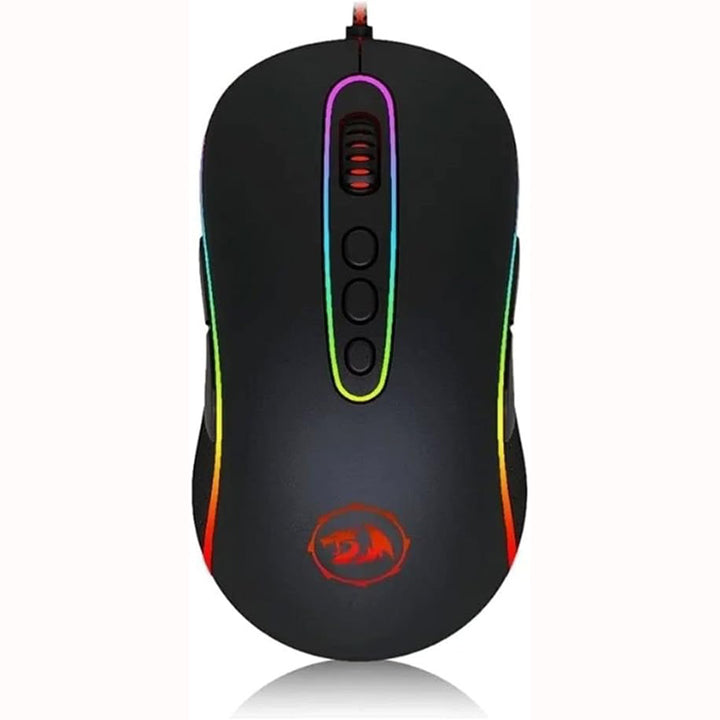 Black gaming mouse with RGB lighting on a white background