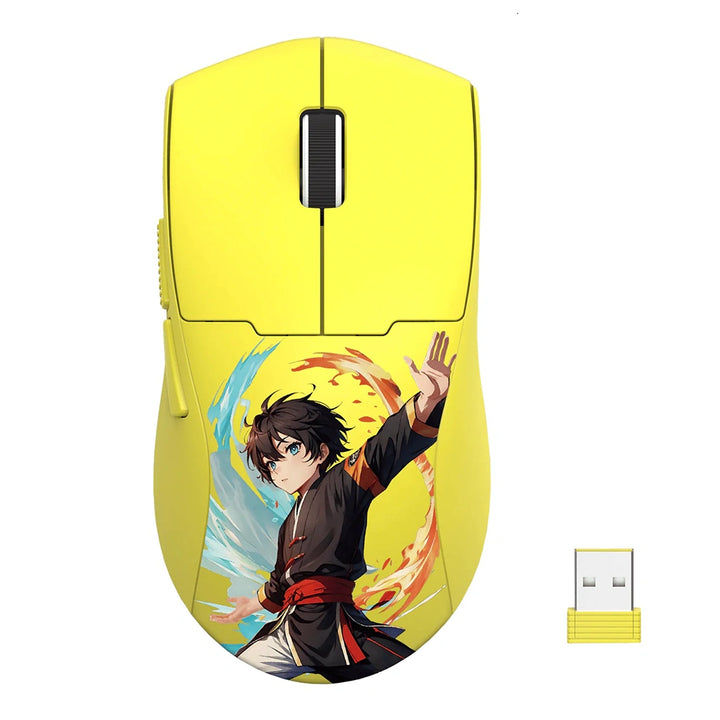 Redragon M918 King Max wireless gaming mouse yellow with an anime character design.
