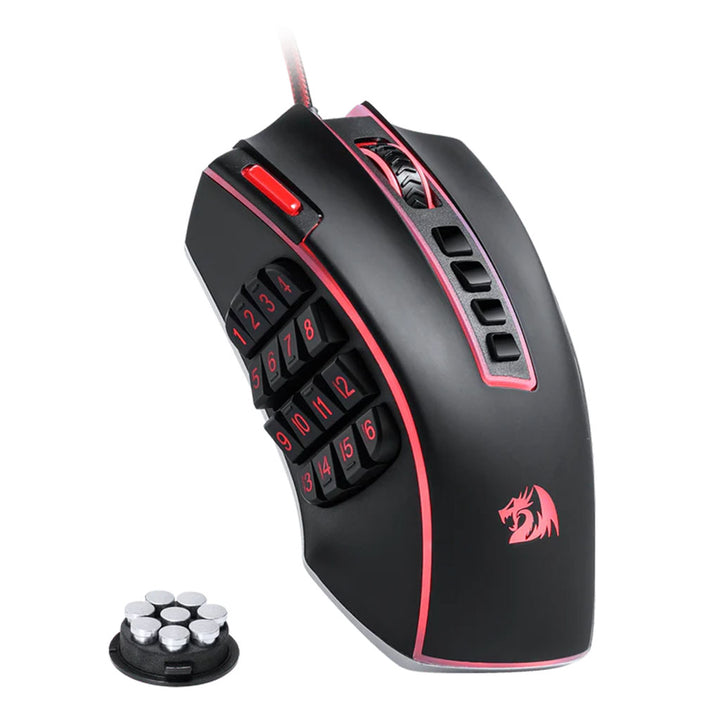 Gaming mouse with numerical keypad and additional buttons on a white background