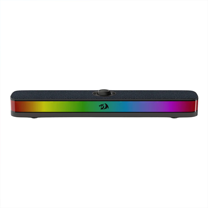 Redragon GS515 dual-mode gaming soundbar  featuring a black design with a vibrant  multi-colored RGB light strip.