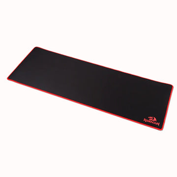 Black mouse pad with red border and logo on a white background