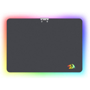 Gaming mouse pad with RGB lighting and a logo on a white background
