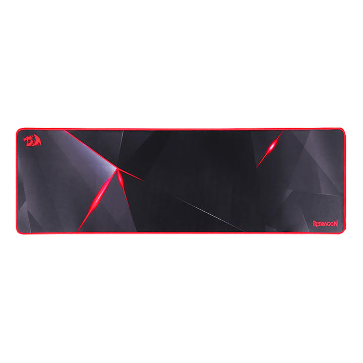 Gaming mouse pad with red accents and brand logo on a white background