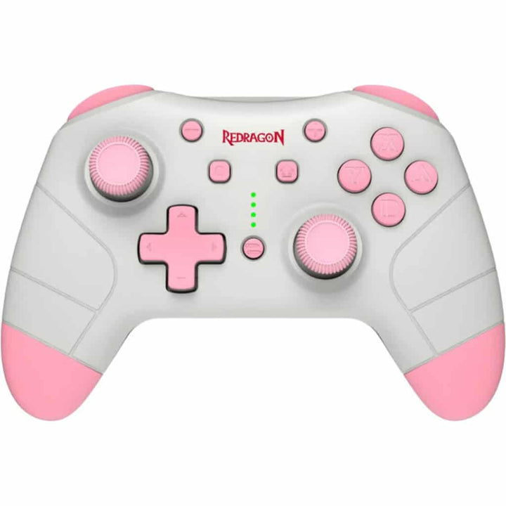 White and pink Redragon gamepad with classic controller layout.