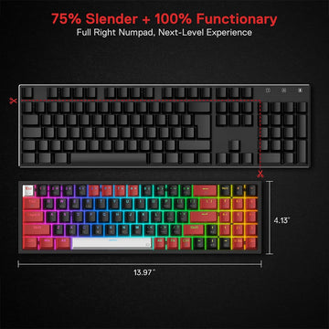 A close-up of the Redragon Pollux Pro K628 RGB mechanical keyboard, highlighting its sleek design and RGB lighting capabilities