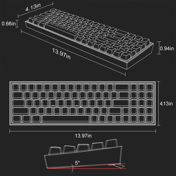 Redragon Pollux Pro K628 RGB Mechanical Keyboard's dimensions, showing its compact size for desktop setups