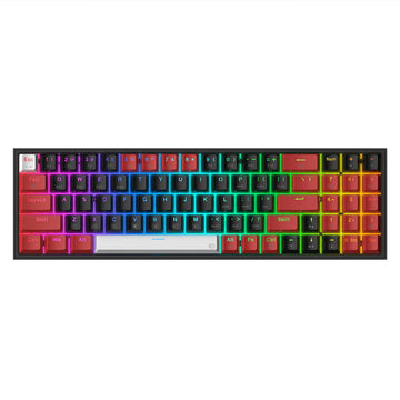 Redragon Pro K628 RGB Keyboard, highlighting its features such as customizable RGB, durable mechanical switches & programmable keys