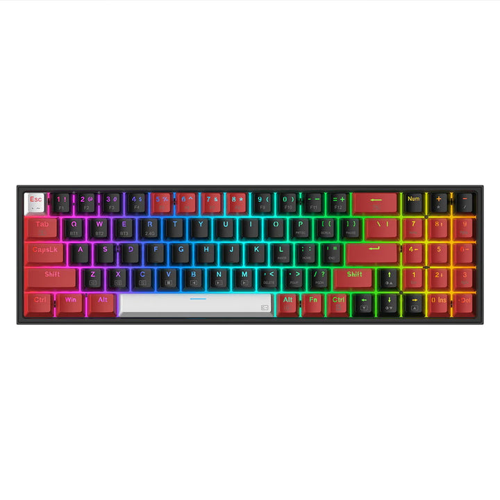 Redragon Pro K628 RGB Keyboard, highlighting its features such as customizable RGB, durable mechanical switches & programmable keys