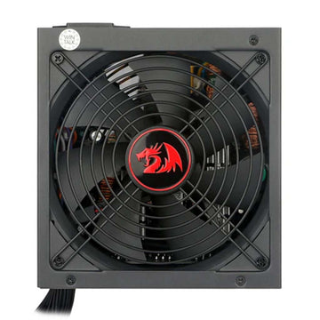 Computer fan with a red dragon logo on a white background