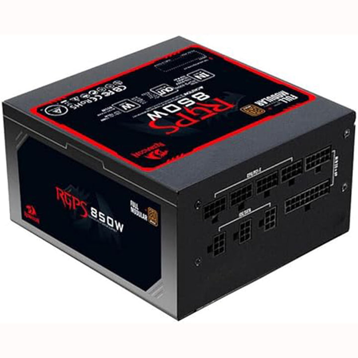 Power supply unit with red and white text on a white background
