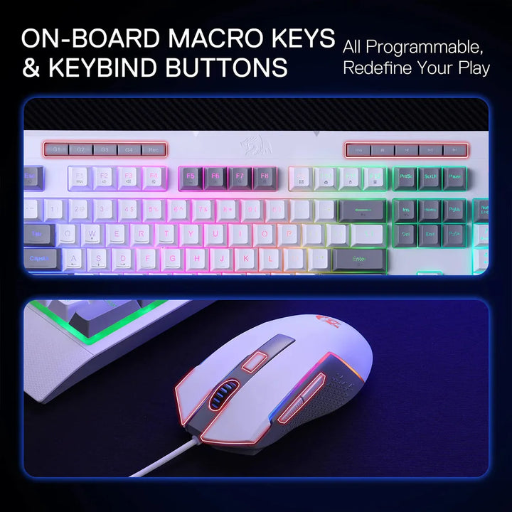 Redragon S151 White RGB K525 Membrane Keyboard & M616 Mouse Bundle