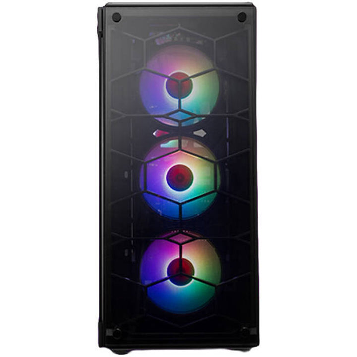 Computer case with RGB lighting on a white background