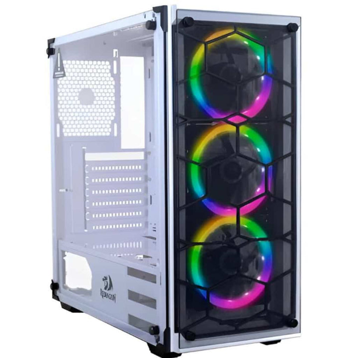 Computer case with RGB lighting on a white background