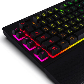 Detailed view of the Redragon K512 Shiva RGB membrane gaming keyboard, highlighting the dedicated G1-G6 macro keys on the left side