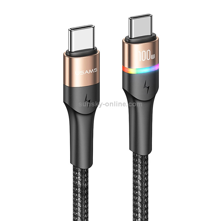 USAMS US-SJ537 U76 100W Type-C / USB-C to Type-C / USB-C PD Aluminum Alloy Colorful Lights Fast Charging Data Cable, Length: 1.2m(Gold)