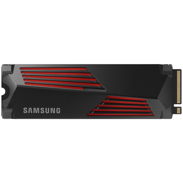 Samsung M.2 NVMe SSD with black and red heatsink design.