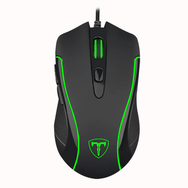 T-TGM106 features a ergonomic design with green LED lighting along its edges, on the scroll wheel & illuminating the logo