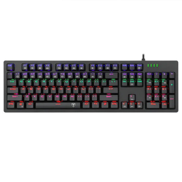 T-Dagger Bermuda T-TGK312 Mechanical Gaming Keyboard with RGB backlit keys in vivid purple, green, and red hues