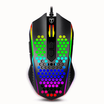 T-Dagger T-TGM310 white has honeycomb shell design with visible internal components illuminated by vibrant RGB lighting