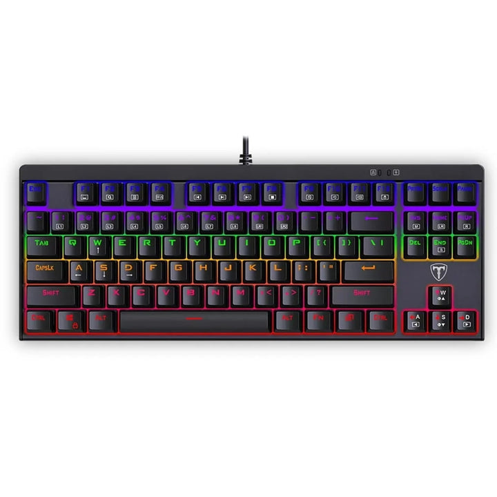 T-Dagger Corvette T-TGK302 keyboard with RGB backlighting features a vibrant, multi-colored illumination across all its keys