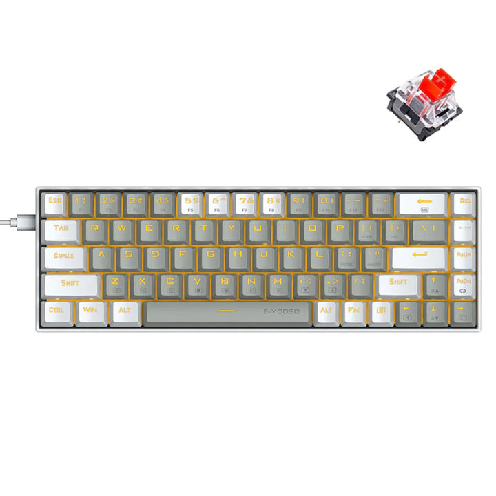 E-Yooso Z-686 Yellow Single Light 68 Keys Hot-Swappable Wired Mechanical Keyboard Gray/White (Red,blue,brown Switch)