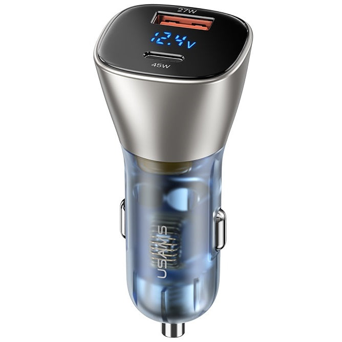 USAMS US-CC155 C29 72W A+C Dual Ports Digital Display Fast Car Charger (CC155CC01 Light Gold)