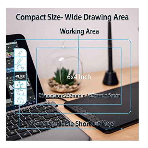 VEIKK VK640 Drawing Tablet 6 x4 inch OSU Tablet with Battery-Free Stylus for Android,Windows and Mac OS,Support Tilt Function(8192 Level Pressure)