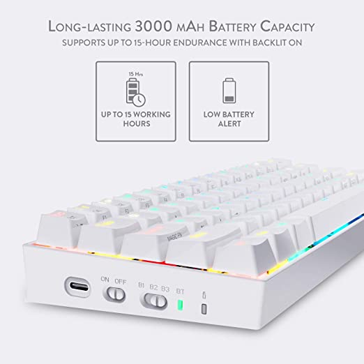 Redragon K530 W RGB Draconic Mechanical Gaming Keyboard (Brown Switches) (White)