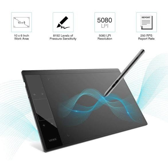 VEIKK A30 Drawing Tablet 10x6 Inch Graphics Tablet with Battery-Free Pen and 8192 Professional Levels Pressure