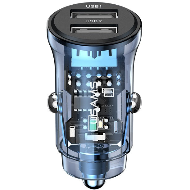 USAMS US-CC162 C31 Transparent Dual USB A+ Mini Car Charger (CC162CC02 Blue)